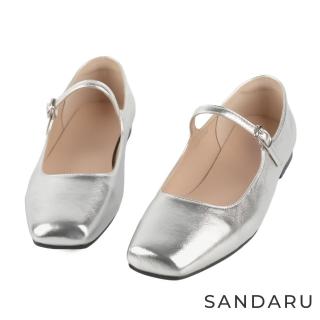 【SANDARU 山打努】瑪莉珍 法式芭蕾方頭一字扣娃娃鞋(銀)