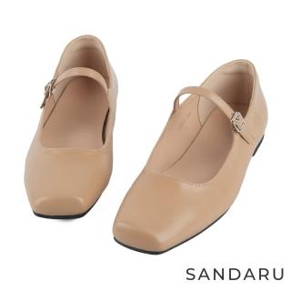 【SANDARU 山打努】瑪莉珍 法式芭蕾方頭一字扣娃娃鞋(杏)