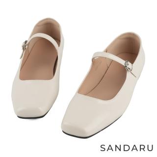 【SANDARU 山打努】瑪莉珍 法式芭蕾方頭一字扣娃娃鞋(米白)