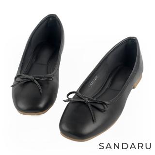 【SANDARU 山打努】娃娃鞋 法式優雅方頭蝴蝶結平底鞋(黑)