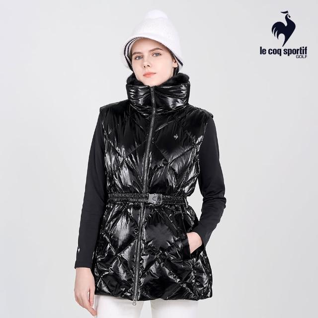 【LE COQ SPORTIF 公雞】官方直營 高爾夫系列 女款黑色亮面長版背心QLU6R502
