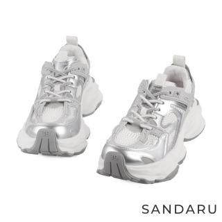 【SANDARU 山打努】老爹鞋 潮流拼接透氣厚底休閒鞋(銀)