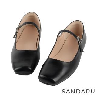 【SANDARU 山打努】瑪莉珍 法式芭蕾方頭一字扣娃娃鞋(黑)