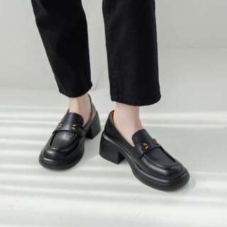 【WYPEX】現貨+預購 百搭真皮粗跟樂福鞋女鞋 增高厚底鞋(2色)