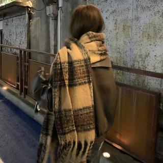 【LEEHER】格子圍巾/流蘇圍巾/仿羊絨圍巾/馬海毛圍巾/加厚圍脖/空調披巾/棕色圍巾/美拉德/披巾/圍脖