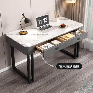 【懶人聯盟】鋼化玻璃帶抽電腦桌 辦公桌 書桌 工作桌 客廳桌子(實木軌道抽屜 加厚鋼化玻璃桌面 軟包櫃體)
