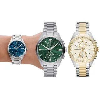 【EMPORIO ARMANI 官方直營】Claudio系列 時空旅人日曆計時手錶 不鏽鋼鍊帶 43MM【618 限定價】(多色可選)