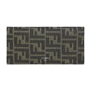 【FENDI 芬迪】FENDI銀字LOGO顛倒F帆布12卡對折拉鍊長夾