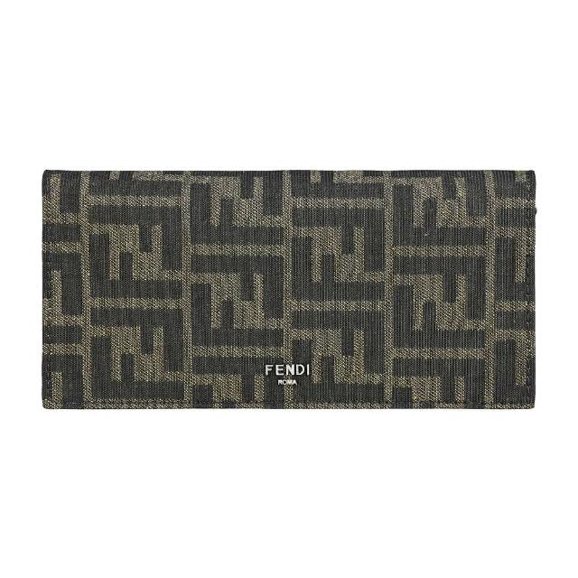【FENDI 芬迪】FENDI銀字LOGO顛倒F帆布12卡對折拉鍊長夾
