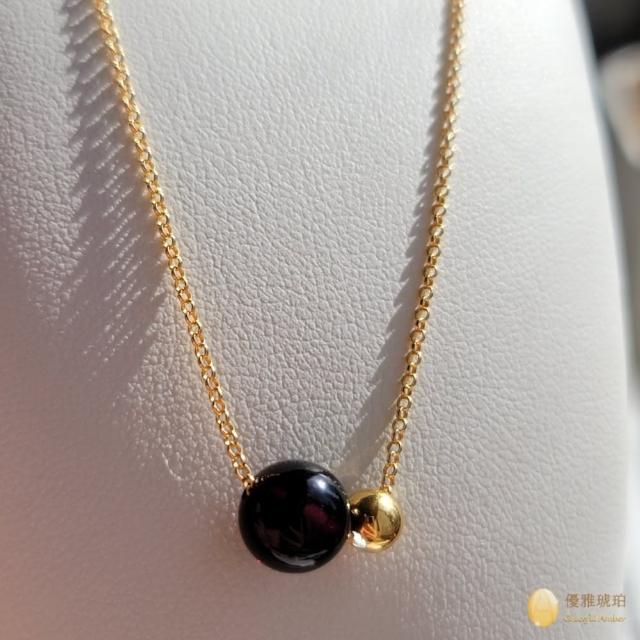 【優雅琥珀】來自波蘭 紅珀圓珠 純銀鍍金項鍊(簡約知性風  925純銀鍍金項鍊)