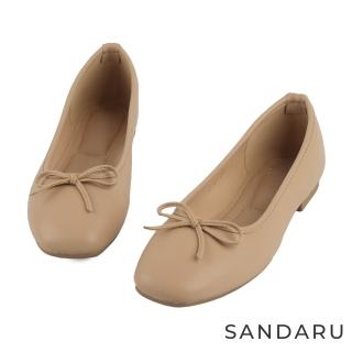 【SANDARU 山打努】娃娃鞋 法式優雅方頭蝴蝶結平底鞋(杏)