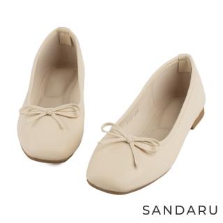 【SANDARU 山打努】娃娃鞋 法式優雅方頭蝴蝶結平底鞋(米白)