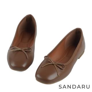【SANDARU 山打努】娃娃鞋 法式優雅方頭蝴蝶結平底鞋(棕)