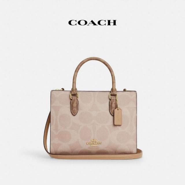 【COACH】蔻馳官方直營 MAGGIE撞色經典Logo小號托特手袋-IM/沙黃色/棕黃色(CY676)