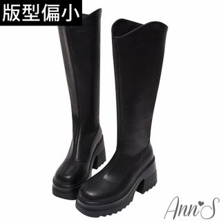 【Ann’S】女團長腿不是夢-顯瘦V口牛皮真皮超高厚底及膝長靴9cm-版型偏小(黑)