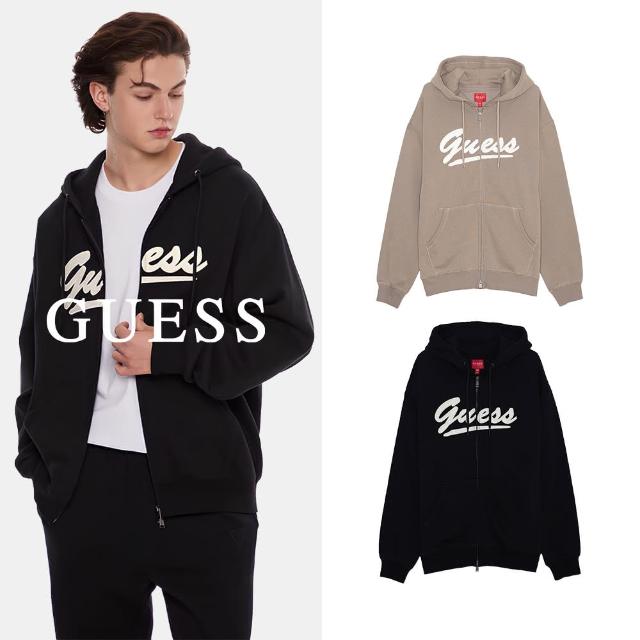 【GUESS】休閒簡約LOGO連帽抽繩外套(兩色任選)