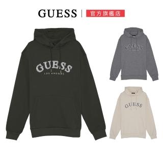 【GUESS】簡約洛杉磯字母LOGO刷毛帽T(三色任選)