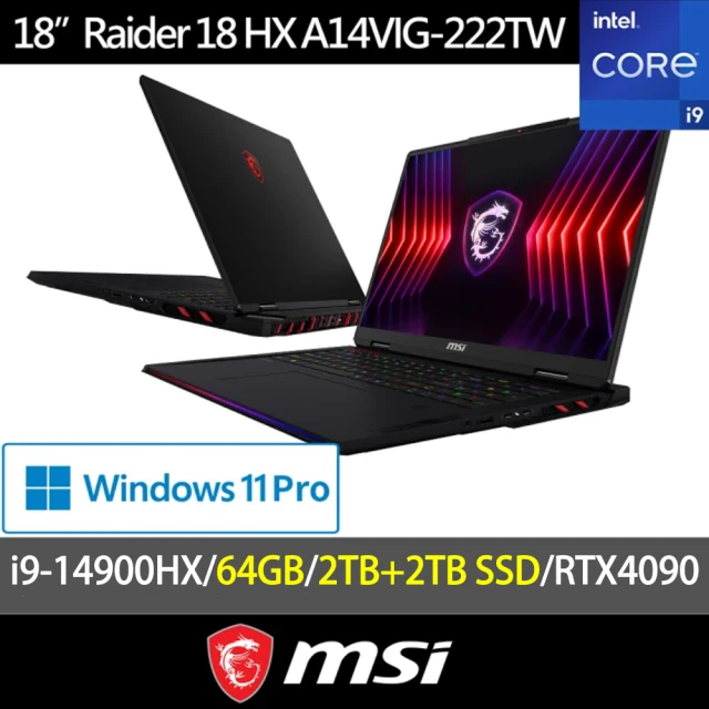 MSI 微星 特仕版 18吋電競筆電(Raider 18 HX/A14VIG-222TW/i9-14900HX/64G/2TB+2TB SSD/RTX4090/W11P)