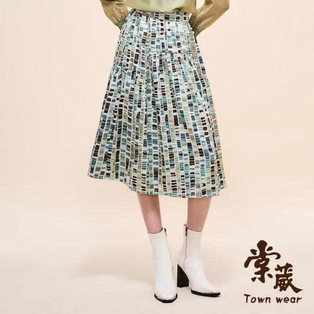 TOWN’WEAR 棠葳 滿版方格拼接中長裙(中大尺碼/女下身/女下著/裙子/實腰/拉鍊)