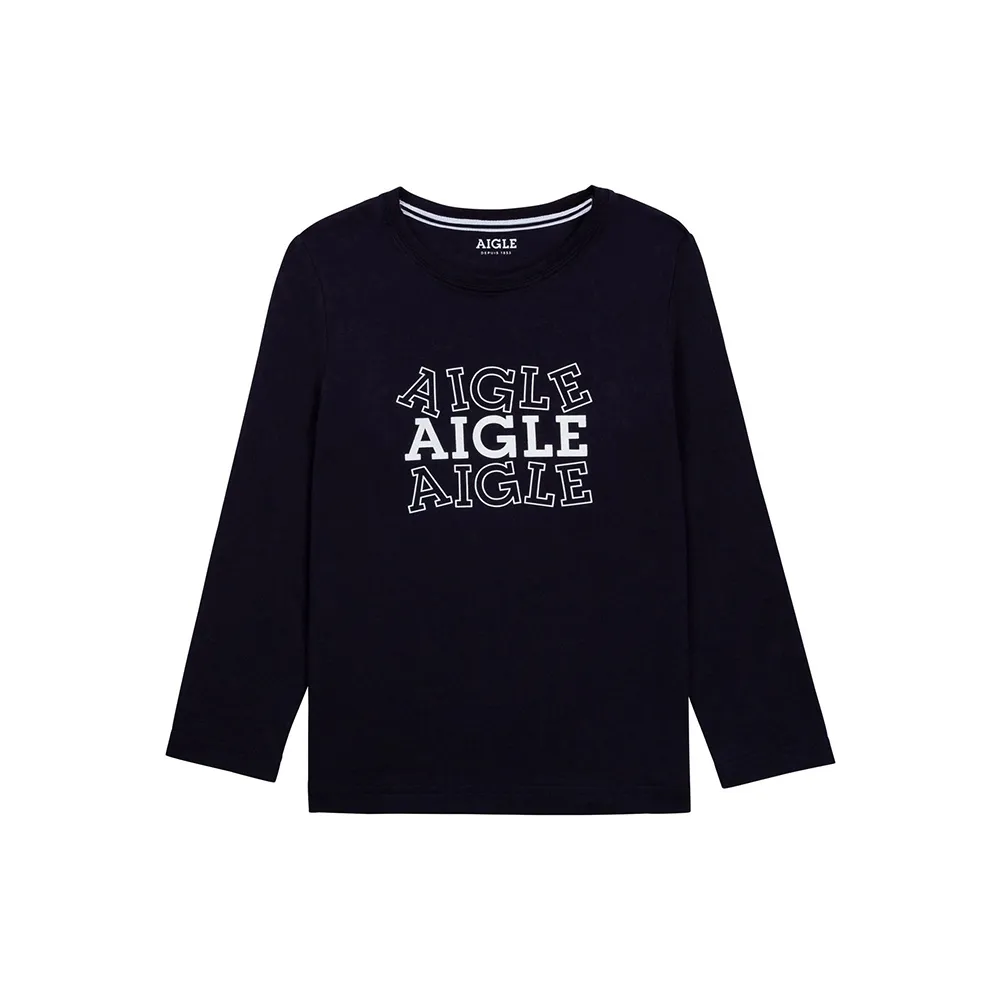 【AIGLE】童 有機棉休閒長袖T恤AG-55001A057 深藍(童裝 童上衣 有機棉)