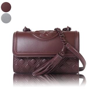 【TORY BURCH】專櫃款 FLEMING 浮雕LOGO牛皮菱格紋肩背/斜背二用包-小(新款任選)