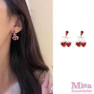 【MISA】韓國設計日系可愛小櫻桃造型夾式耳環(無耳洞耳環 耳夾 夾式耳環 櫻桃耳環 可愛耳環)