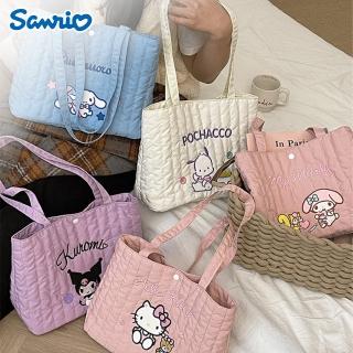 【SANRIO 三麗鷗】酷洛米美樂蒂大耳狗大容量刺繡單肩包托特包 可裝A4(帕恰狗/凱蒂貓/Hello Kitt