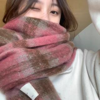 【LEESA】保暖圍巾\格紋圍巾\大圍巾\披肩\長圍巾\馬海毛圍巾\仿羊絨圍巾\加厚圍巾\小臉神器\親膚不刺膚