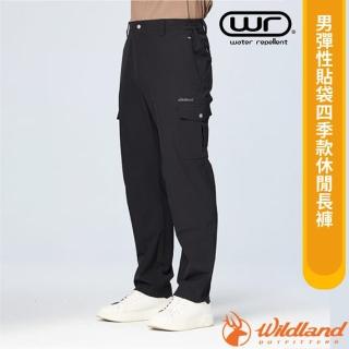【Wildland 荒野】男 彈性貼袋四季款休閒長褲.運動工作褲(S2386-54 黑色)
