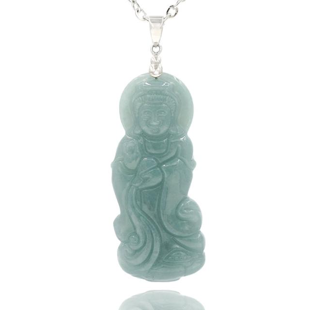 【喜緣玉品】天然A貨翡翠 滿綠 流水寶瓶 玉觀音項鍊