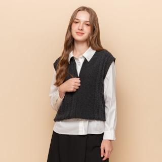 【perng yuh 芃諭名品】獨特設計 織紋 開襟 包袖 羊毛背心(2024 AW Collection｜3C秋冬新品上市)