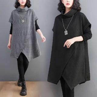 【LANNI 藍尼】★短袖中長版不規則上衣(秋冬/上衣/休閒/長版)