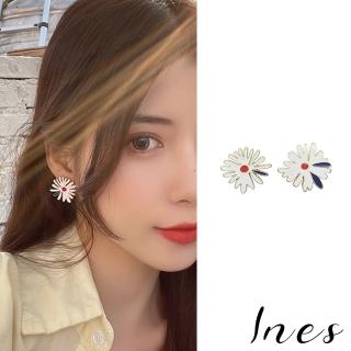 【INES】韓國設計法式小雛菊復古彩釉夾式耳環(無耳洞耳環 耳夾 夾式耳環)