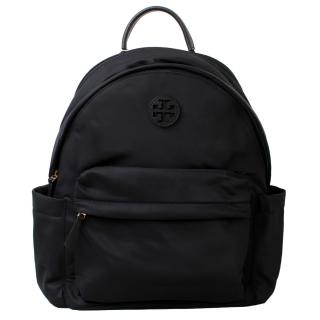 【TORY BURCH】ELLA 經典縫線LOGO 尼龍雙層拉鍊式後揹包(黑)