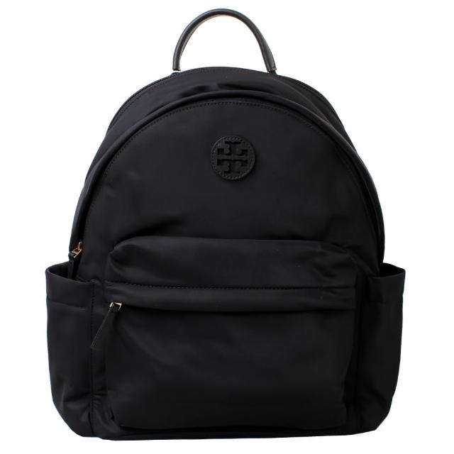 【TORY BURCH】ELLA 經典縫線LOGO 尼龍雙層拉鍊式後背包(黑)