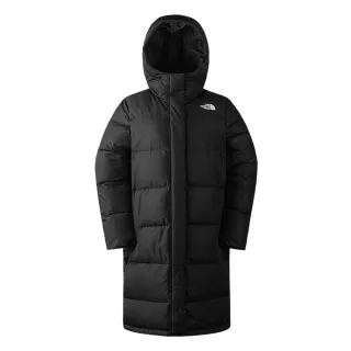 【The North Face 官方旗艦】北面女款黑色DWR防潑水保暖長版連帽羽絨外套｜81SAJK3