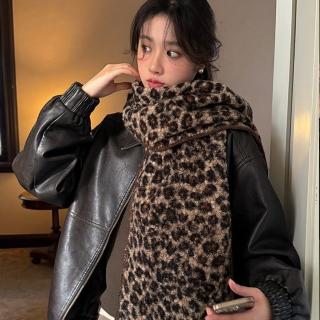 【LEESA】圍巾\圍脖\豹紋圍巾\雙面圍巾\韓國圍巾\披肩圍巾\小眾設計\百搭配件\保暖圍巾\仿羊毛圍巾