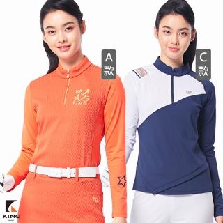 【KING GOLF】MOMO獨家特談！女款印花拼接高領衫小立領POLO衫/長袖上衣/高爾夫球衫(多款任選)
