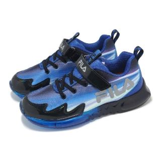 【FILA】慢跑鞋 J425Z 大童 中童 藍黑 魔鬼氈 閃燈 發光 小朋友 運動鞋 燈鞋 斐樂(7J425Z038)