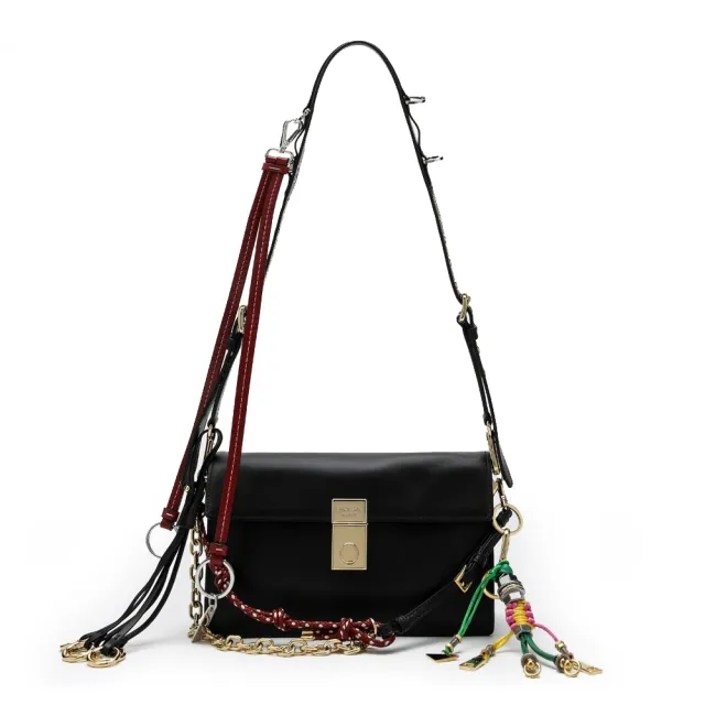 【PRADA 普拉達】1BD379 新款Soft Sound系列豐富墜飾元素柔軟細膩牛皮手拿肩背包(黑色)