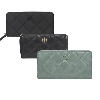 【TORY BURCH】TB willa 新款 小羊皮菱格紋皮革拉鍊式長夾(霧黑/黑色/贈原廠紙袋母親節送禮)