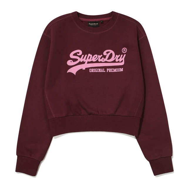 Superdry 韓版 女款 短版 大學T 圓領套頭衫 Vintage Logo(酒紅)