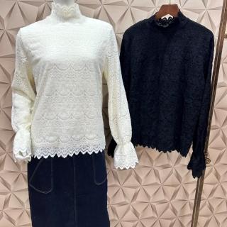 【SuperWands】高領波浪邊蕾絲上衣