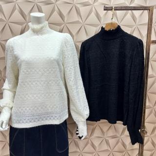 【SuperWands】法式優雅半高領蕾絲上衣