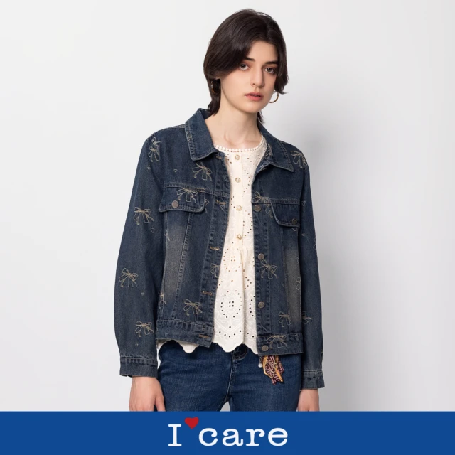 I’Care 現貨-蝴蝶結刺繡牛仔外套（M-L）｜女外套 女長袖外套(510-14167)