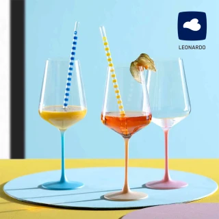 【LEONARDO 里歐】ALMALFI馬卡龍三色高腳杯400ml*6(酒杯/品酒/派對杯/紅酒杯)