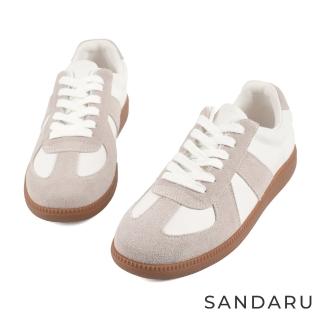 【SANDARU 山打努】休閒鞋 真麂皮拼接設計平底阿甘鞋(白)
