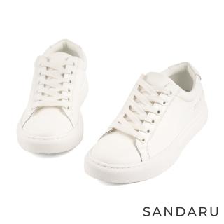 【SANDARU 山打努】小白鞋 真皮百搭經典綁帶平底休閒鞋(白)