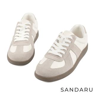 【SANDARU 山打努】休閒鞋 真麂皮拼接設計平底阿甘鞋(白灰)