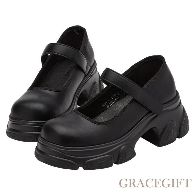 【Grace Gift】英倫百搭厚底瑪莉珍芭蕾運動鞋(黑)